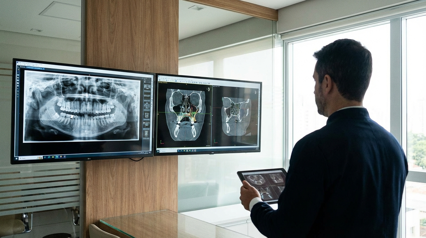 radiografia panorâmica e tomografia cone beam usadas no planejamento de cirurgia buco-maxilo-facial